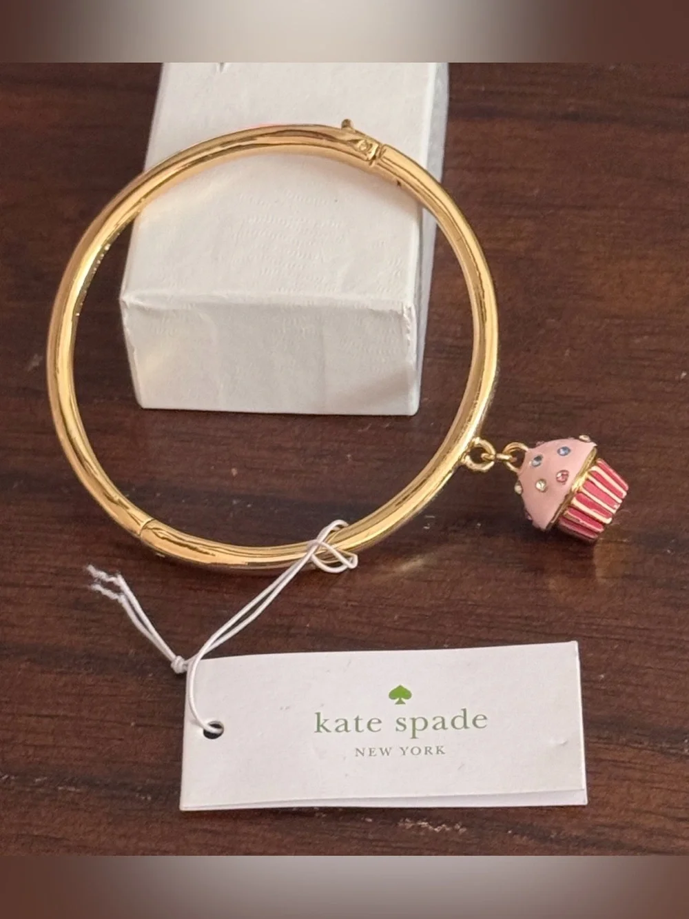 kate spade Gold-tone Bangle with Pink Cupcake Charm
